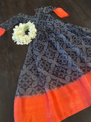 Printed Grey Color Gown With Weaving Border
