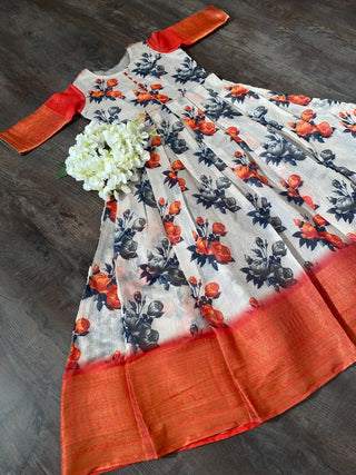 Printed Gown With weaving Border