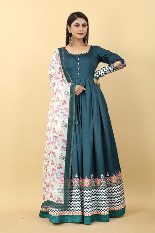 2-3 Days Delivery! Flowy Zig-Zag Gown - Malai Silk