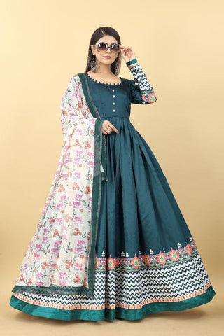 2-3 Days Delivery! Flowy Zig-Zag Gown - Malai Silk