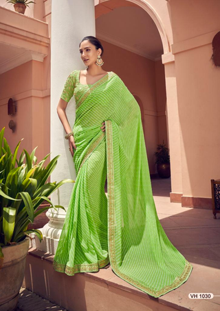 georgette lehariya print saree green color