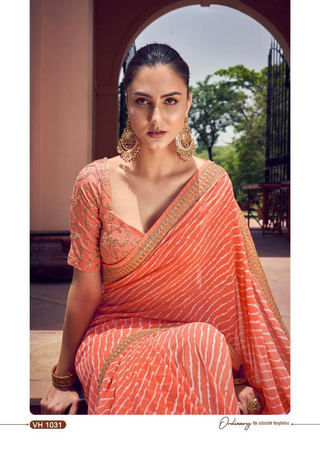 georgette lehariya print saree orange color