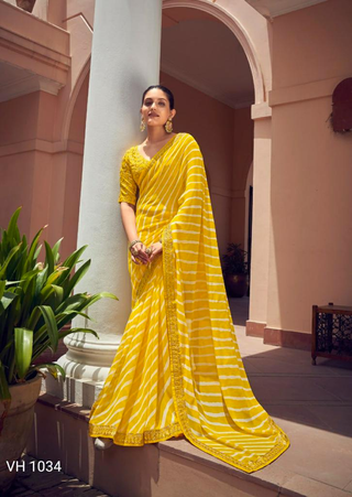 georgette lehariya print saree yellow color