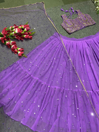 georgette embroidery sequence lehenha choli pink color