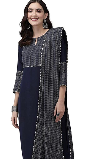 women wearing dark blue cotton kurti with palazzo