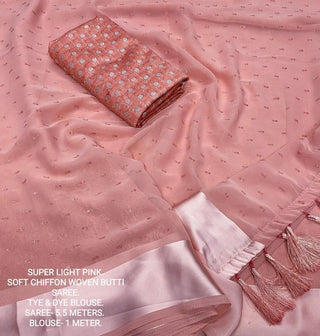BUTTI CHIFFON SAREES  WIITH ZARI BUTTI BLOUSE-BABY PINK COLOUR