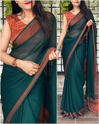 Rama Blue Chiffon Saree With Sequins saree