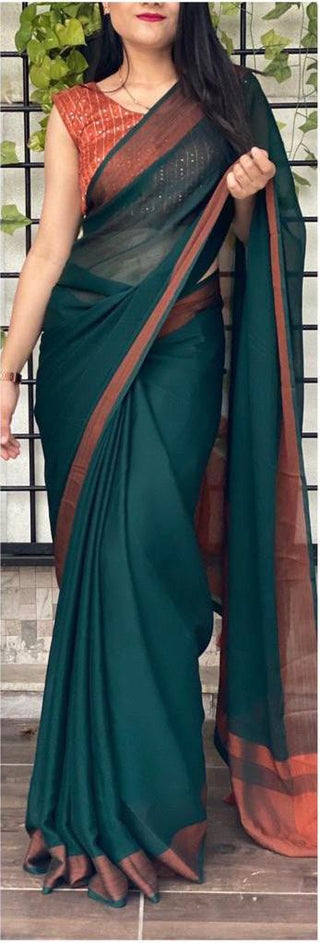 Rama Blue Chiffon Saree With Sequins saree