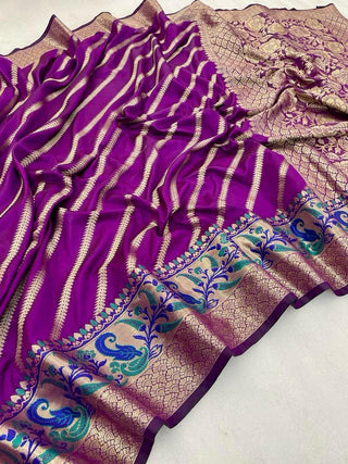  Purple Color Banarasi  Soft Silk Saree with Stylish Zari Border