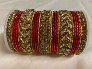 Red Color Trendy Bangles With Stone Decorated