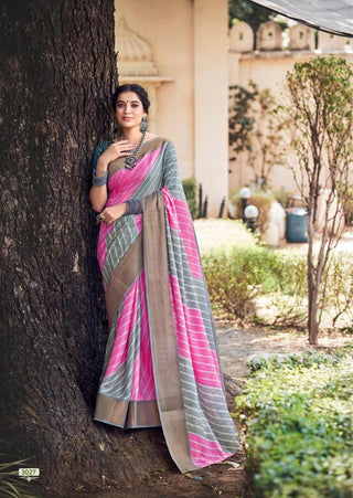 PINK COLOR JUTE SILK  SAREE WITH fANCY COPPER BORDER AND FANCY BLOUSE