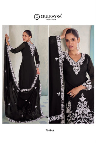 GULKARYA MEHER DESIGNER BLACK CHINON SALWAR SUIT,     ID  : 72177720331402332