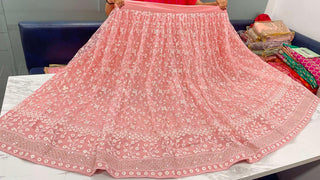 Embroidered Pink Color Party Wear  Lehenga for Women With Organza Dupatta