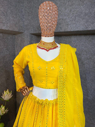 Yellow Color Stunning Lehenga with Stylish mirror And Sequins Work dupatta
