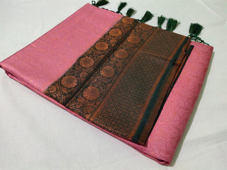 Pink color Kubera pattu with Contrast Blouse and  Pallu