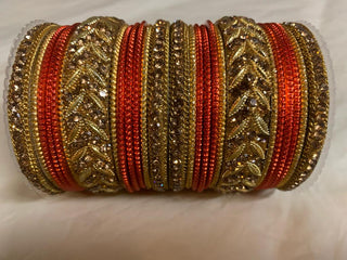 Orange Color Trendy Bangles With Stone Decorated