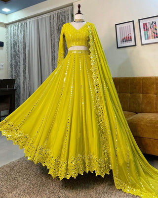 Yellow Color Stunning Lehenga with Stylish mirror And Sequins Work dupatta