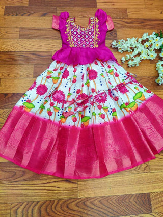 Pink with white Color Girls Lehenga With Digital Print And Embroidered Work