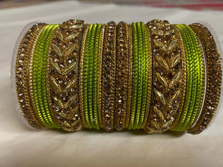 Green Color Trendy Bangles With Stone Decorated