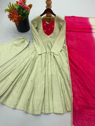 VARMAN DESIGNER ANARKALI GOWN SET FOR WOMEN REAL MIROR WORK WITH EMBROIDERY READY TO WEAR ID : 10464446218522