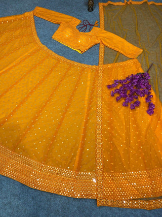 Orange Color Seqins Embroidered Attractive Lehenga Choli with Full Worked Dupatta