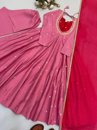 VARMAN DESIGNER ANARKALI GOWN SET FOR WOMEN REAL MIROR WORK WITH EMBROIDERY READY TO WEAR ID : 10464446218522