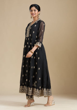 VARMAN DESIGNER BLACK FOX FABRIC WITH SEQUIN AND CHIKU THREAD WORK  FOR WOMEN READY TO WEAR FULLY STITCHED ID : 10443877253402