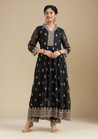 VARMAN DESIGNER BLACK FOX FABRIC WITH SEQUIN AND CHIKU THREAD WORK  FOR WOMEN READY TO WEAR FULLY STITCHED ID : 10443877253402