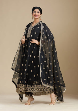 VARMAN DESIGNER BLACK FOX FABRIC WITH SEQUIN AND CHIKU THREAD WORK  FOR WOMEN READY TO WEAR FULLY STITCHED ID : 10443877253402