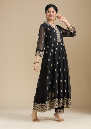 VARMAN DESIGNER BLACK FOX FABRIC WITH SEQUIN AND CHIKU THREAD WORK  FOR WOMEN READY TO WEAR FULLY STITCHED ID : 10443877253402