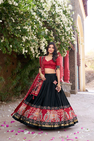 2-3 Days Delivery! Indian Lehenga for Women Ready to Wear Lehenga Choli Tussar Silk, Patola Print, Foil Work Party Wear Yellow Color Fully Stitched Blouse, Listing ID: 8858533724442