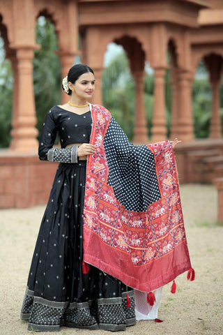Myra-Silk-Lehenga-Blouse-Dupatta-Set-Print-Sequins-Embroidery-Work-Black-2