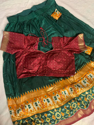 Varman Indian Lehenga for Women Ready to Wear Lehenga Choli Tussar Silk, Patola Print, Foil Work Party Wear Maroon Color Fully Stitched Blouse, Listing ID: 8740892475674