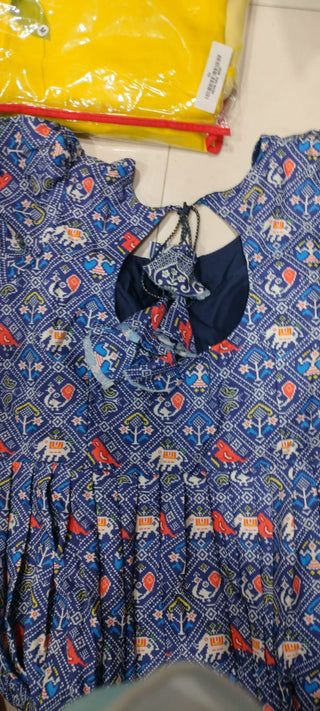 Varman Gown Suit Women Ready to Wear Rayon with Patola Print Blue Color, Listing ID: PRE8190016127258