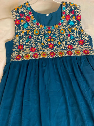 2-3 Days Delivery! Dresses For Women Party Wear Gown Kurtis Suit Georgette with Embroidery Work Traditional Blue Color, Listing ID: 8957746282778