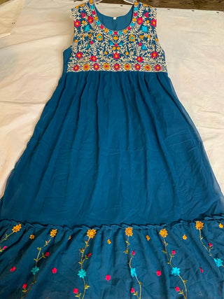 2-3 Days Delivery! Dresses For Women Party Wear Gown Kurtis Suit Georgette with Embroidery Work Traditional Blue Color, Listing ID: 8957746282778