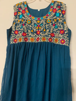 2-3 Days Delivery! Dresses For Women Party Wear Gown Kurtis Suit Georgette with Embroidery Work Traditional Blue Color, Listing ID: 8957746282778