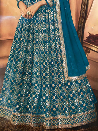 1-4 Days Delivery! Georgette Long Gown with Dupatta and Sequence Embroidery Thread work, Listing ID: 9904187277594