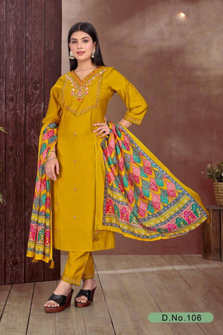 2-3 Days Delivery! Dresses For Women Party Wear Gown Kurtis Suit Premium Roman Silk , Embroidery with Sequins Work Yellow Color, Listing Id: 9951117181210