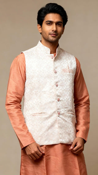 1-4 Days Delivery! Varman Indian Men Koti Kurta Pyjama Set Ready to Wear Bangalori Silk Jacquard Work Party Wear, Listing ID: 10019061858586