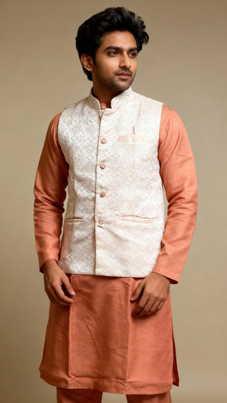 1-4 Days Delivery! Varman Indian Men Koti Kurta Pyjama Set Ready to Wear Bangalori Silk Jacquard Work Party Wear, Listing ID: 10019061858586