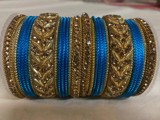Sky Blue Trendy Bangles With Stone Decorated