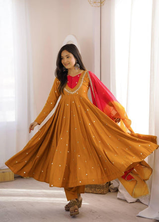 VARMAN DESIGNER ANARKALI GOWN SET FOR WOMEN REAL MIROR WORK WITH EMBROIDERY READY TO WEAR ID : 10464446218522