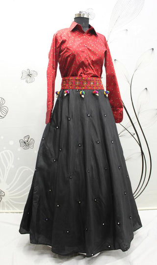  Red color Skirt With Black Color Georgette  Lehenga