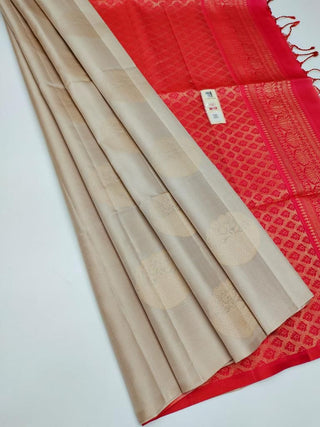 Pure Soft Silk Saree with Silk Mark Tag(Grey Color Saree With Red)