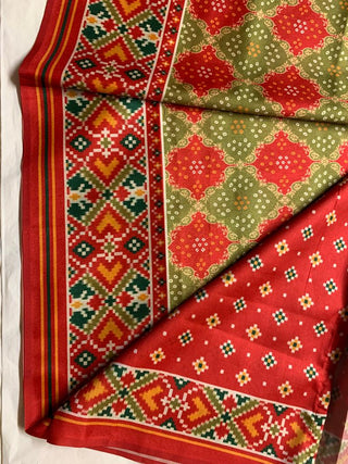Ethinic Wear Patola Saree with Mustard And Red Color