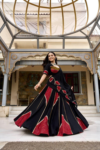 VARMAN DESIGNER BLACK RAYON PRINTED LEHENGA CHOLI SET FOR WOMEN READY TO WEAR FULLY STITCHED ID : 10445189710106