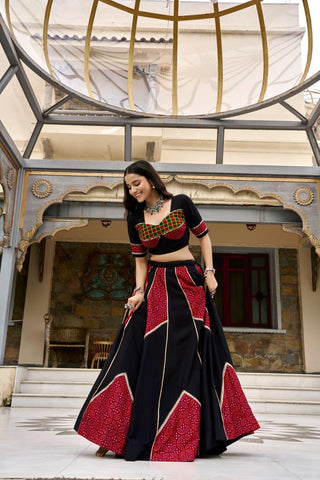 VARMAN DESIGNER BLACK RAYON PRINTED LEHENGA CHOLI SET FOR WOMEN READY TO WEAR FULLY STITCHED ID : 10445189710106