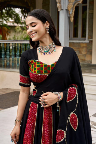 VARMAN DESIGNER BLACK RAYON PRINTED LEHENGA CHOLI SET FOR WOMEN READY TO WEAR FULLY STITCHED ID : 10445189710106