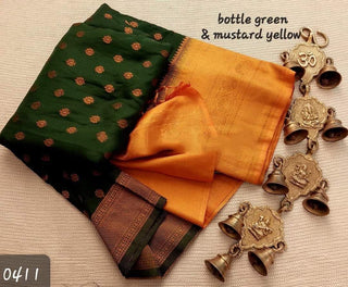 banarasi-mulberry-soft-silk-jacquard-sarees-color-bottle-green-mustard-yellow-2